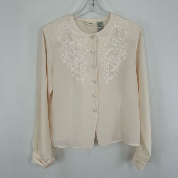 Vintage Jaclyn Smith Cream Chiffon Blouse with Embroidery - Picture 5 of 8